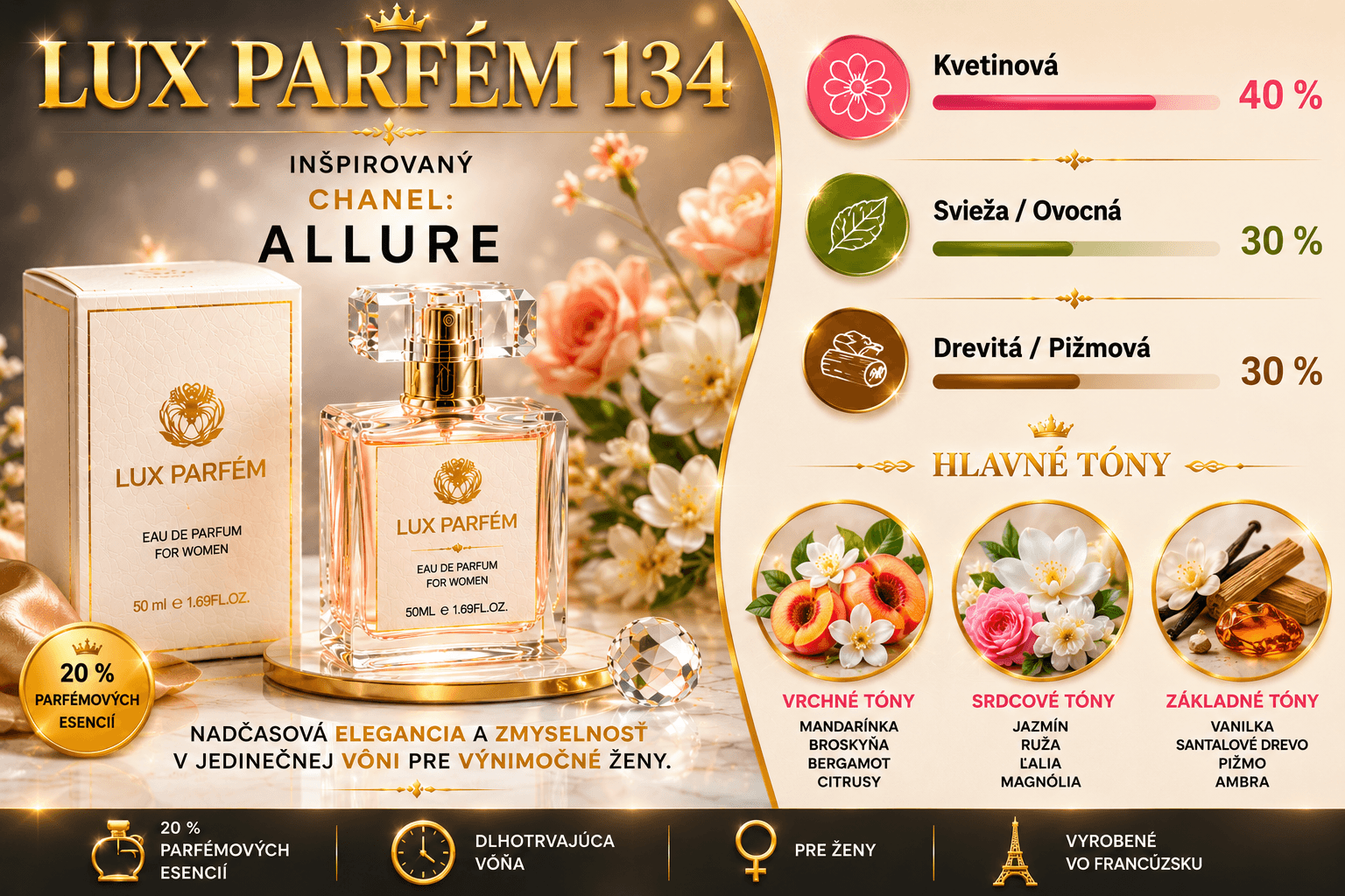 134 LUX PARFÉM – dámska parfémovaná voda inšpirovaná vôňou Chanel: Allure